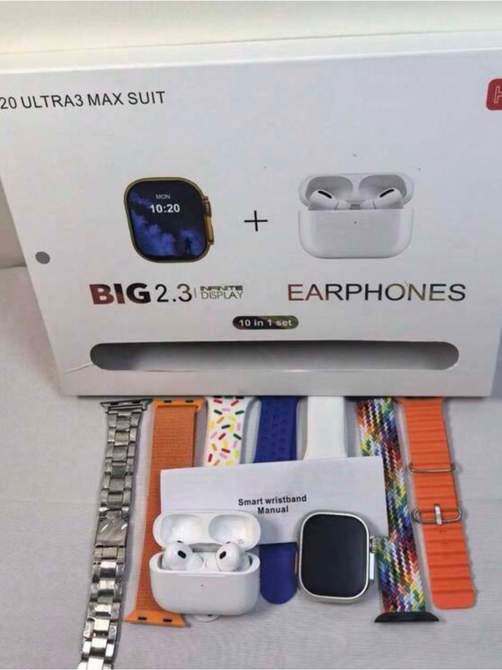 i20 Ultra Max Suit Watch + Earphones Set in White & Gold Accents - Picture 2 of 4